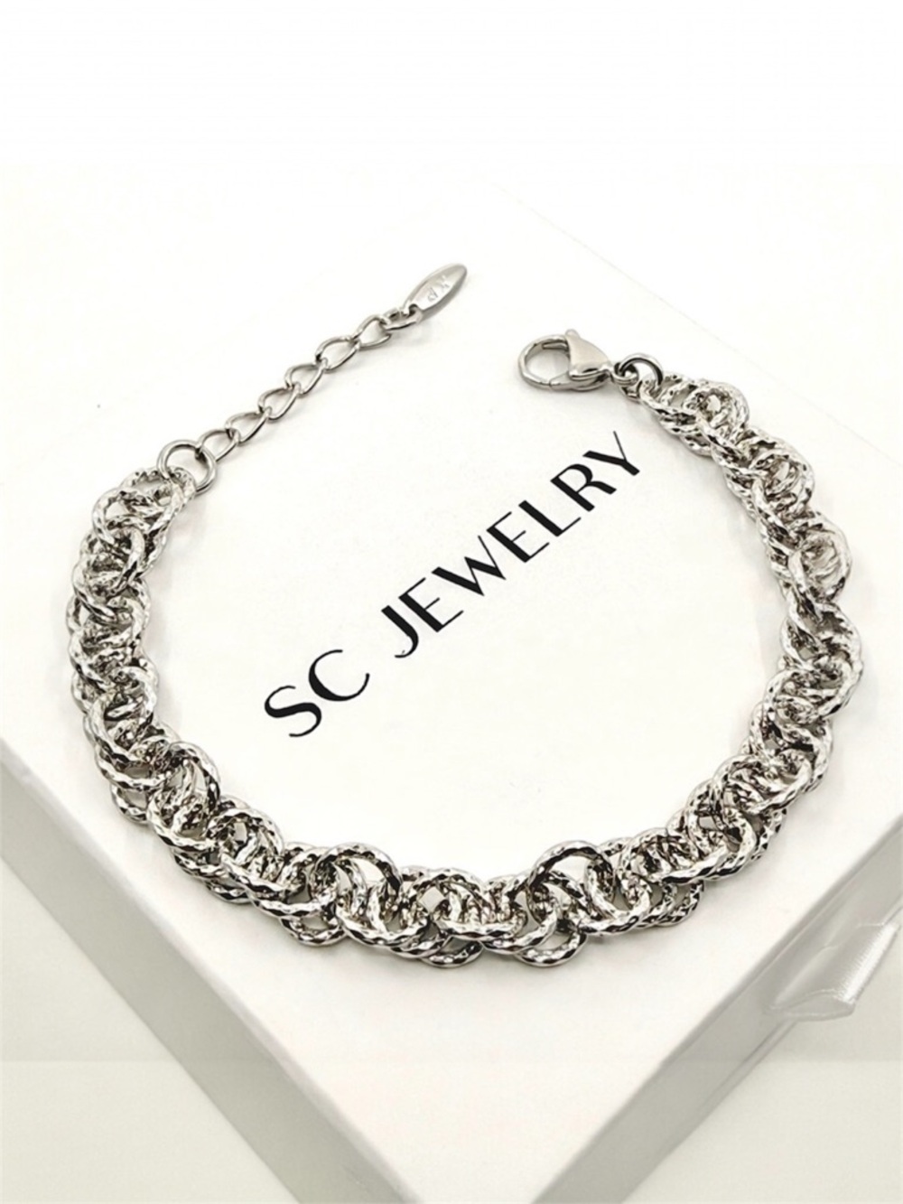 Silver Rope Chain Braided Bracelet Platinum Plated Dainty Waterproof Jewelry